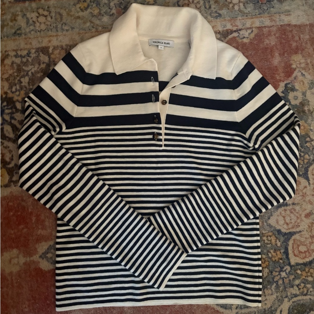 Veronica Beard Navy and White Striped Sweater